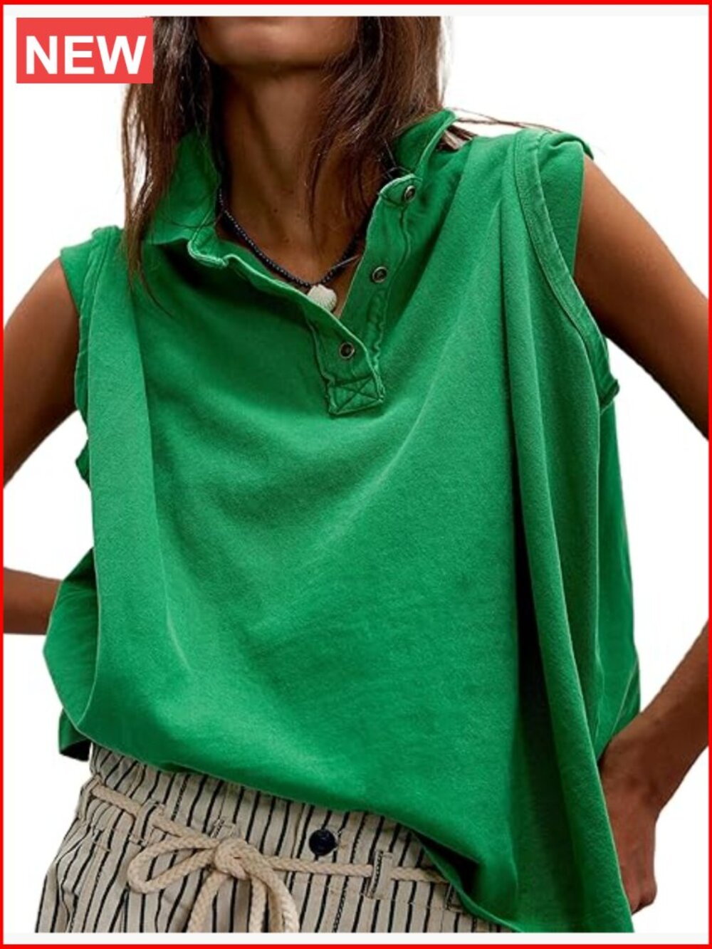 Oversized Drop Shoulder Polo Shirt Casual Button Closure Top